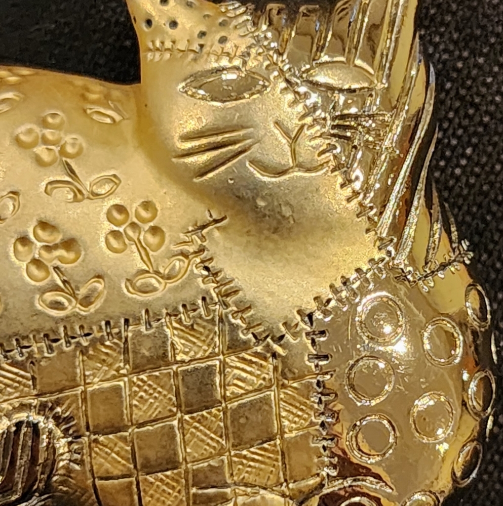 Vintage Signed Ajc Gold Patchwork Cat Brooch - image 4